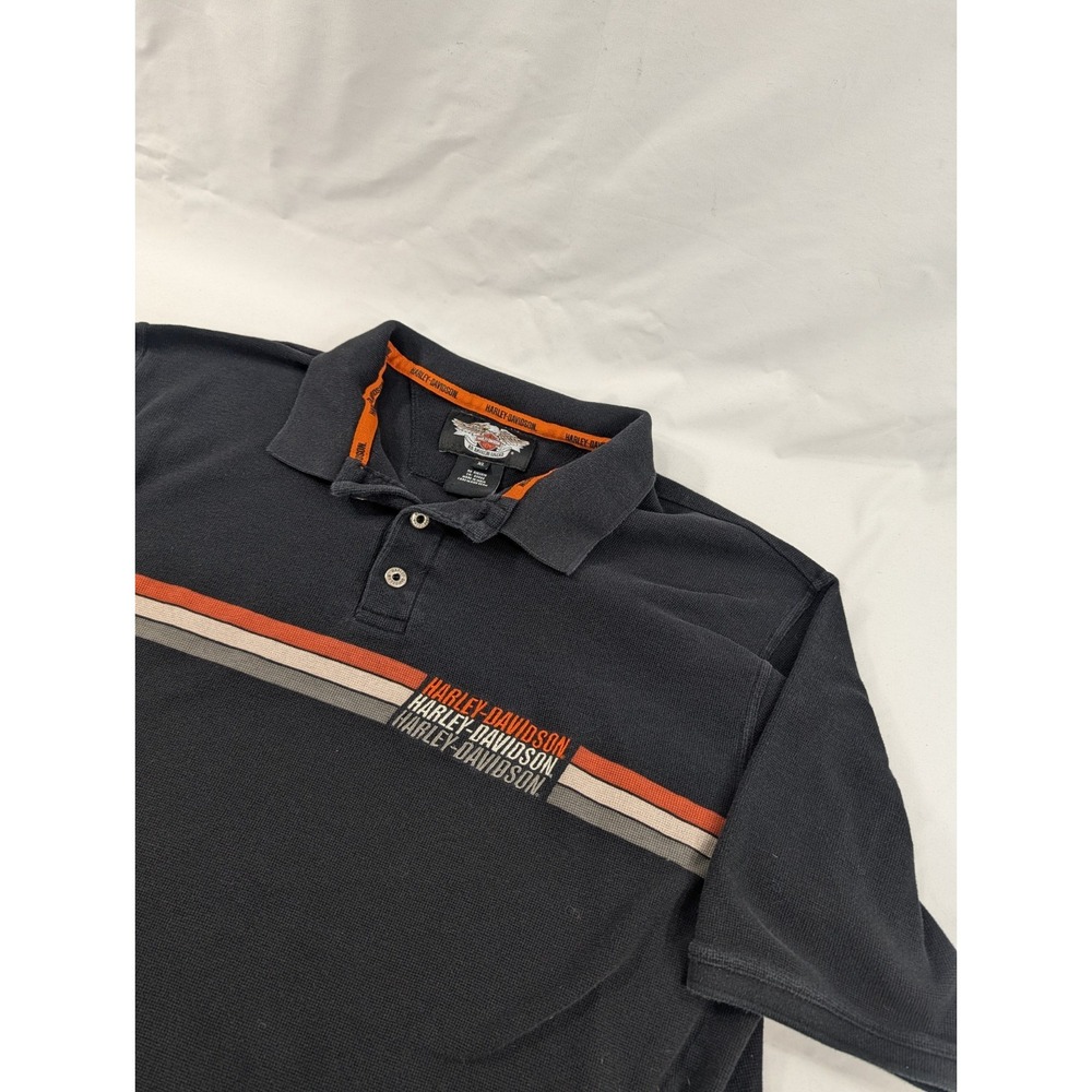 Harley-Davidson Polo Shirt Mens Xlarge Striped Black Embroidered Heavy Knit